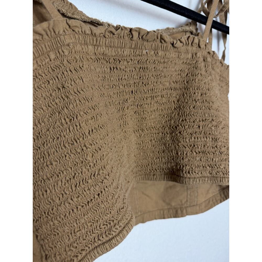 Aerie Linen Blend Corset Tank Tie Spaghetti Strap Size M Cottagecore Camel Brown - Picture 6 of 8